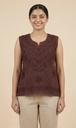 No Caption | Women's Maroon Embroidered Sleeveless Cotton Top