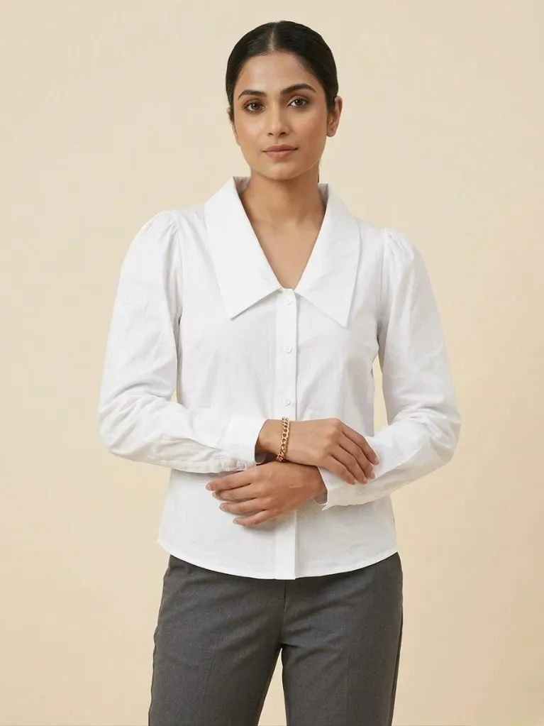 Women Solid White Formal Shirt Top (XS)